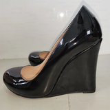 Women's Platform Wedge Patent Pumps - Black - Wedge Shoes - 4 B - PU Patent Leather - image 2