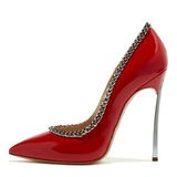 Women's Metal Heel Chain Design Stilettos - Black -  Party Stilettos - 45 B - PU Leather - image 31