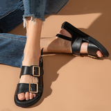 Women's Summer Leather Slide Sandals - Black - 1 - Flat Summer Slides - 9.5 B - Genuine Leather - image 13