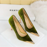 Women's Velvet Stilettos Metal Toe Heel - Wine Red - Party Pumps - 40 B - PU Leather - image 12
