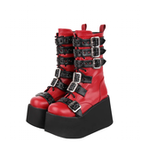Women's Gothic Buckle Strap Biker Boots - Wine Red - Buckle Biker Boots - 34 B - PU Leather - image 1