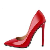 Women's Patent Black Studded Stilettos - Red - 12cm Heel - 46 B - Patent Leather - image 25
