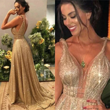 Women's Long Sparkly Prom Ball Dress - Gold - Ball Gown - 20W - Chiffon Sequin - image 4