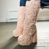Women's Knee-High Fuzzy Platform Boots - Beige - Fuzzy Boots - 42 B - Faux Fur/PU Leather - image 30