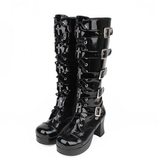 Women's Punk Cross and Buckle Strap Boot - Black - 1 / 8cm PU / Matte Boots - 44 B - PU Leather - image 3