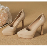 Women's Elegant Patent High Heel Pumps - Beige - 1 / 12cm Heel - 41 B - PU Patent Leather - image 11