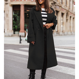 Women's Long Suit Collar Woolen Overcoat - Black - 3XL - Wool Blend - image 3