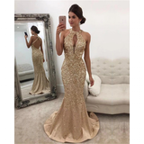 Women's Long Sparkly Mermaid Dress - Golden - Mermaid Dress - XL - Satin/Sequin - image 8