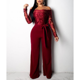 Women's Elegant Lace Evening Pantsuit - Black/Gold - Evening Jumpsuit - XXXL - Polyester Spandex - image 21