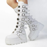 Women's Punk Buckle Strap Platform Boots - White - 1 - 2022 - Rippled Heel - 43 B - PU Leather - image 10