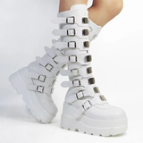 Women's Punk Buckle Strap Platform Boots - White - 1 - 2022 - Rippled Heel - 43 B - PU Leather - image 12