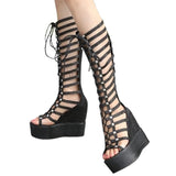 Women's Roman Gladiator Wedge Sandals - Black - Platform Sandals - 40 B - PU Leather - image 1