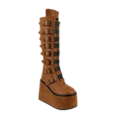 Women's Brown Buckle Strap Platform Boots - Brown - Buckle Boots - 46 B - PU Leather - image 5