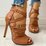 Women's Strappy Roman Stiletto Sandals - Black - Strappy Stilettos - 43 B - PU Leather - image 18