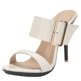Women's Big Buckle High Heel Slides - White - Formal Shoes - 43 B - PU Leather - image 5