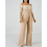Women's Elegant Lace Evening Pantsuit - Black/Gold - Evening Jumpsuit - XXXL - Polyester Spandex - image 10