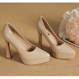 Women's Elegant Patent High Heel Pumps - Beige - 1 / 12cm Heel - 41 B - PU Patent Leather - image 14