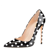 Women's PU Leather Polka Dot Heels - Black - 1 / 12cm Heel - 46 B - Silk/Leather - image 10