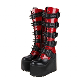 Women's Platform Spike Buckle Boots - Black/Red - Boots - 46 B - PU Leather - image 9