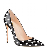 Women's PU Leather Polka Dot Heels - Black - 1 / 12cm Heel - 46 B - Silk/Leather - image 3