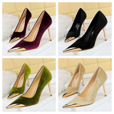 Women's Velvet Stilettos Metal Toe Heel - Wine Red - Party Pumps - 40 B - PU Leather - image 28