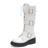 Women's Punk Buckle Strap Wedge Boots - White - Buckle Strap Boots - 43 B - PU Leather - image 1