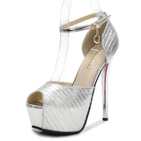 Women's Super High Bling Party Platforms - Silver - Party Shoes - 10 B - PU Leather - image 2