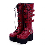 Women's Japanese Gothic Platform Boots - Wine Red - Platform Buckle Boots - 11 B - PU Leather - image 11