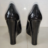 Women's Platform Wedge Patent Pumps - Black - Wedge Shoes - 4 B - PU Patent Leather - image 5