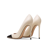 Women's Genuine Leather Fashion High Heels - Beige/Black - 1 / Suede / 12cm / Stilettos - 46 B - Genuine Leather - image 7