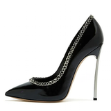 Women's Metal Heel Chain Design Stilettos - Black -  Party Stilettos - 45 B - PU Leather - image 12