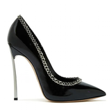 Women's Metal Heel Chain Design Stilettos - Black -  Party Stilettos - 45 B - PU Leather - image 10
