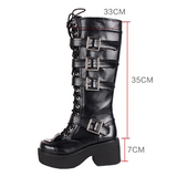 Women's Japanese Gothic Platform Boots - Wine Red - Platform Buckle Boots - 11 B - PU Leather - image 33