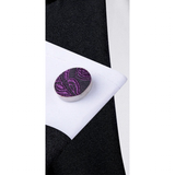 Funki Buys | Neckties | Men's 3 Pcs Dark Purple Paisley Tie Set