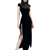 Women's Long Gothic Velvet Spilt Dress - Black - Dress - XXXL - Velvet - image 24