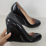 Women's Platform Wedge Patent Pumps - Black - Wedge Shoes - 4 B - PU Patent Leather - image 9