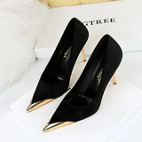 Women's Velvet Stilettos Metal Toe Heel - Wine Red - Party Pumps - 40 B - PU Leather - image 16