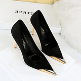 Women's Velvet Stilettos Metal Toe Heel - Wine Red - Party Pumps - 40 B - PU Leather - image 18