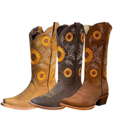 Women's Embroidered Flower Cowboy Boot - Brown - Coffee Brown / Flower Cowboy Boots - 42 B - PU Leather - image 1