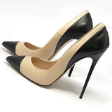 Women's Luxury Super High Fashion Heels - Black/Beige - 1 / Matte / 12cm / Stilettos - 46 B - PU Leather - image 14