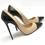 Women's Luxury Super High Fashion Heels - Black/Beige - 1 / Matte / 12cm / Stilettos - 46 B - PU Leather - image 6