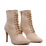 Women's Lace-up Suede Dress Boots - Beige - 1 / Suede 10.0cm Heels - 44 B - PU Suede Leather - image 3