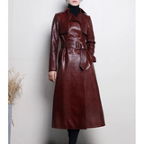 Women's Aligator Print Faux Leather Coat - Alligator Pattern - Black - 7XL - PU leather - image 10