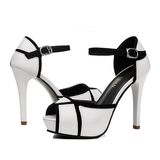 Women's Elegant High Fashion Sandals - Black/White - Stiletto Sandals - 41 B - PU Leather - image 3