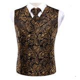 Men's 4 Pcs Dark Gold Paisley Tie Set - Dark Gold - 4pc Tie Set - MJ-0055 - 3XL - Silk - image 6
