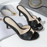 Women's Satin Bow Low Heel Bridal Slides - Beige - 8.5cm - 43(26.5cm) - Satin - image 6