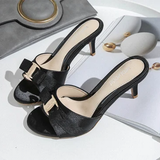 Women's Satin Bow Low Heel Bridal Slides - Black - 8.5cm - 43(26.5cm) - Satin - image 4