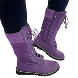 Women's Plush Mid-Calf Lace Up Flat Boots - Purple - Mid Calf Boots - 43 B - Plush - image 3