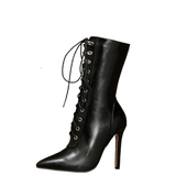 Women's Lace Up Stiletto Chelsea Boots - Black - Lace Up Boots - 43 B - PU Leather - image 1