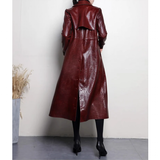 Women's Aligator Print Faux Leather Coat - Alligator Pattern - Black - 7XL - PU leather - image 12